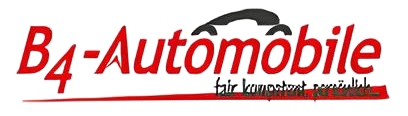 B4-Automobile Logo mit dem Slogan „für Karosserie spezialisiert“ und einem Autosymbol